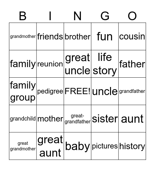 Family  History Bingo Card