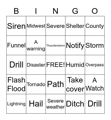 Tornado Vocabulary Bingo Card