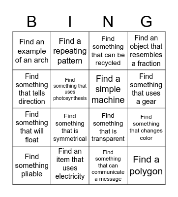 STEAM scavenger hunt Bingo Card