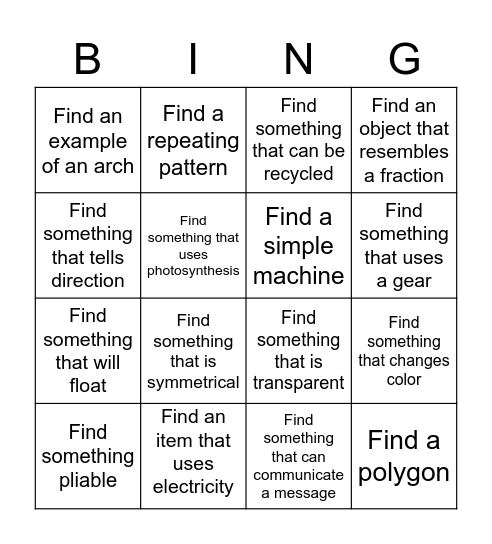 STEAM scavenger hunt Bingo Card