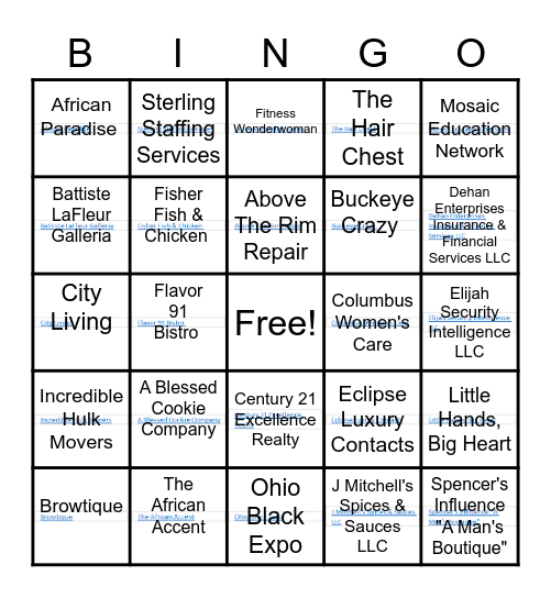 Black-Owned Businesses in Columbus, OH Bingo Card
