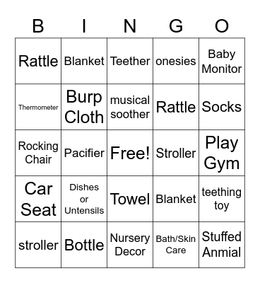 Baby Gift Bingo Card