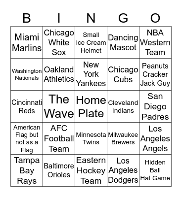 Baseball Bingo Card