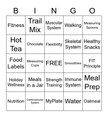 Fitness/Meal Prep Bingo Card