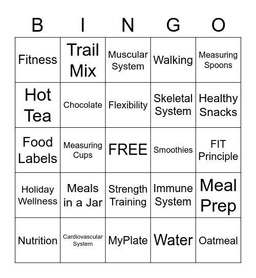 Fitness/Meal Prep Bingo Card