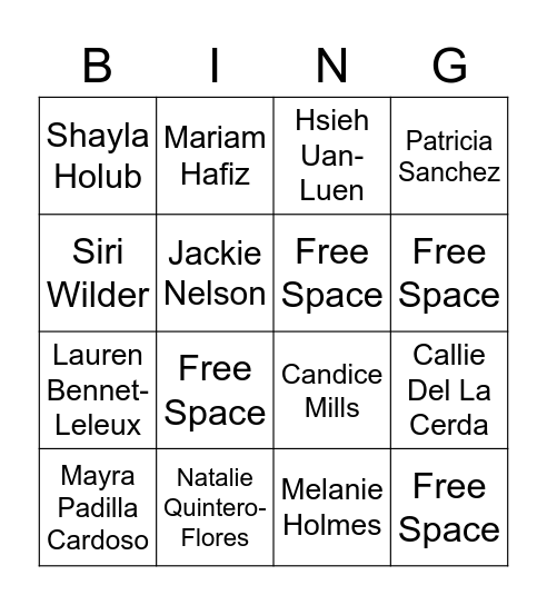 Virtual People Bingo Card