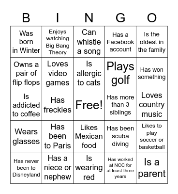 Find Someone Who...... Bingo Card