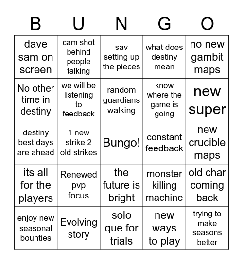 BUNGIO Bingo Card