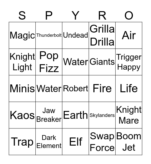 Skylander Bingo - Robert's 7th Birthday Bingo Card