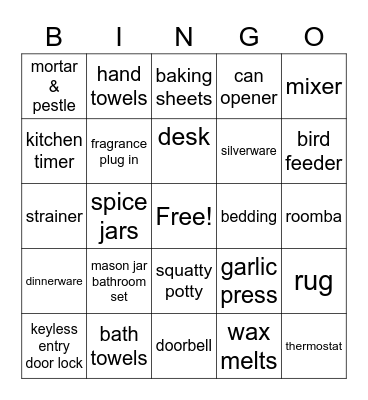 BRIDAL SHOWER GIFTS Bingo Card