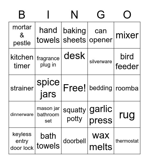 BRIDAL SHOWER GIFTS Bingo Card