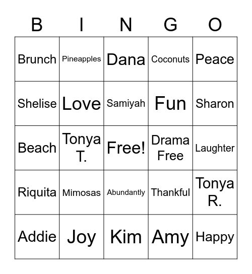 Sisterhood Bingo Card