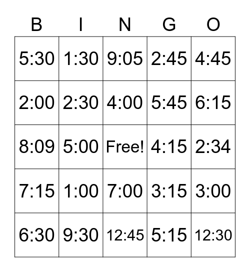 Telling time in Spanish Bingo Card