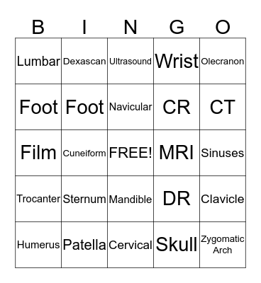 Radiology Bingo Card