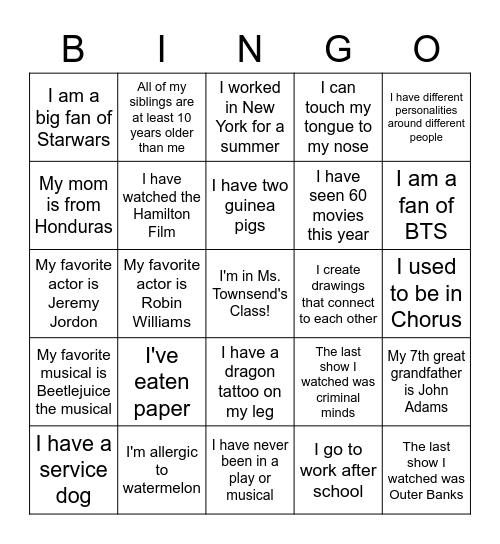 Untitled Bingo Card