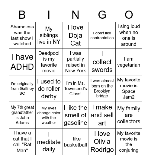 Untitled Bingo Card