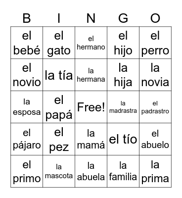 We Are Family Bingo Card