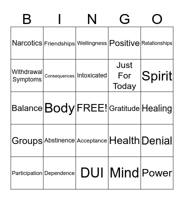 Alternative Counseling Bingo Card