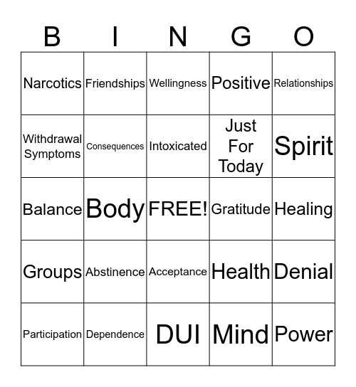 Alternative Counseling Bingo Card