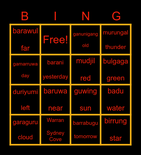 INDIGENOUS LANGUAGE Bingo Card