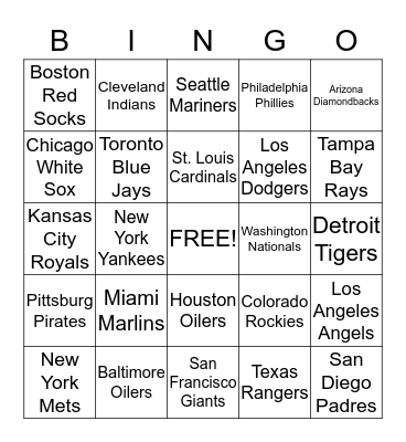 Baseball BINGO Card