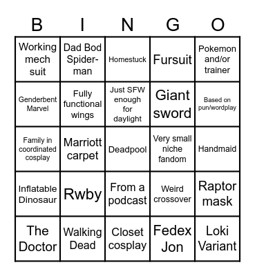 DragonCon Cosplay Bingo 2021 Bingo Card