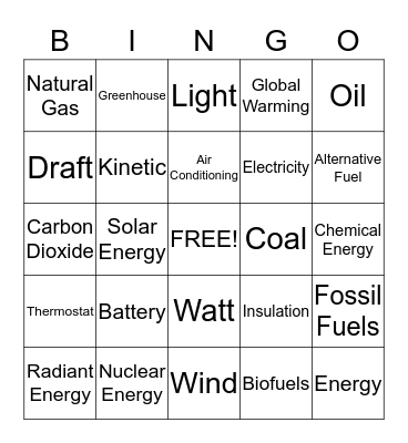 Energy Bingo Card