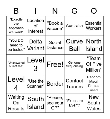 NZ Covid Conference Bingo Card