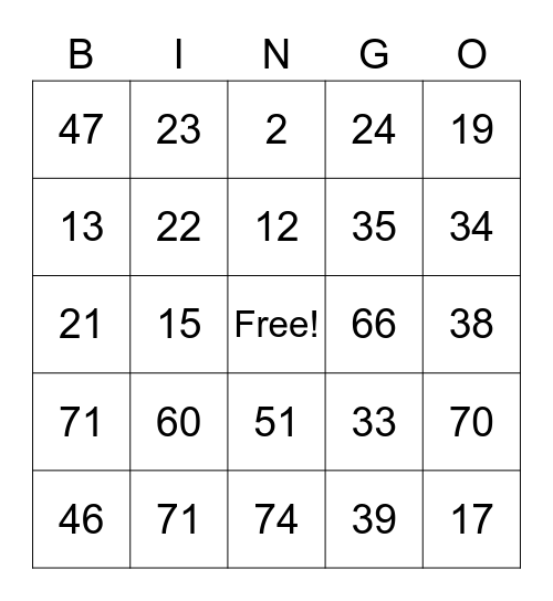 Los Numeros Bingo Card