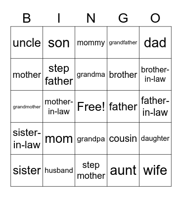Family Bingo Card
