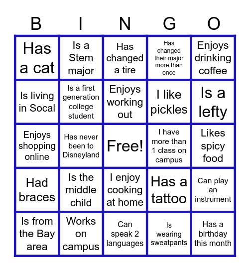 Kappa Rush Bingo Card