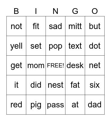 Color, Number, Sight Words Bingo Card