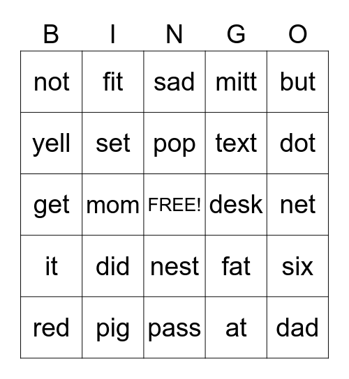 Color, Number, Sight Words Bingo Card