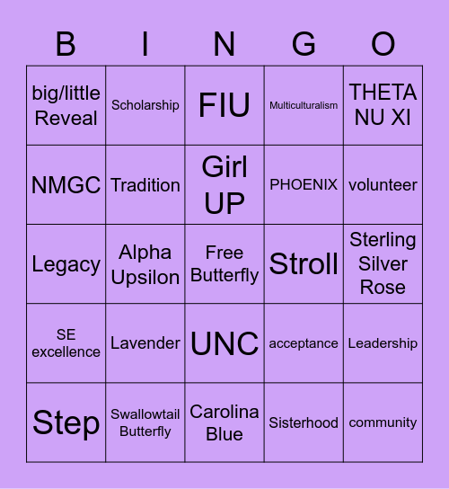 TNX Bingo Card