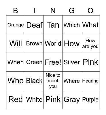 Colors/wh/phrases Bingo Card