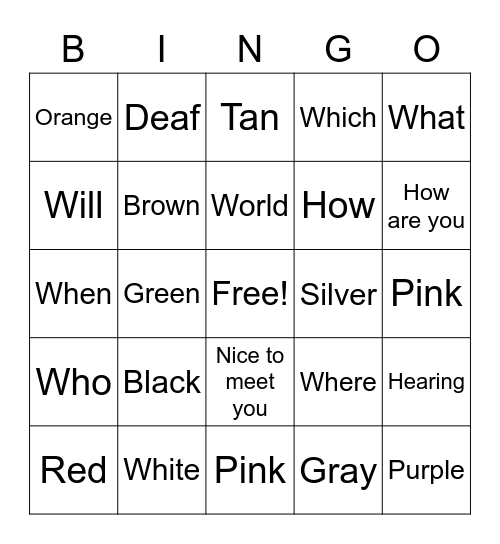 Colors/wh/phrases Bingo Card