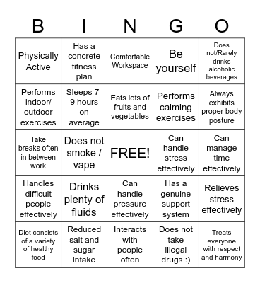 LIFESTYLE BINGO Card