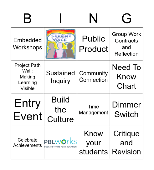 PBL 101 Bingo Card
