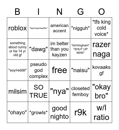 zy bingo Card