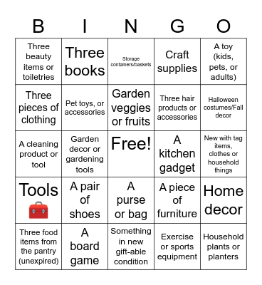 Buy Nothing Bingo Card