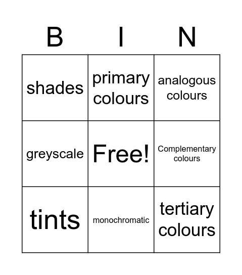 Colour Theory Bingo Card