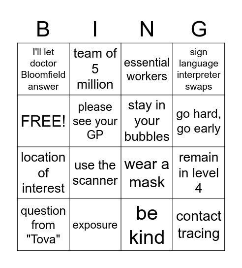 COVID-19 Update BINGO Card