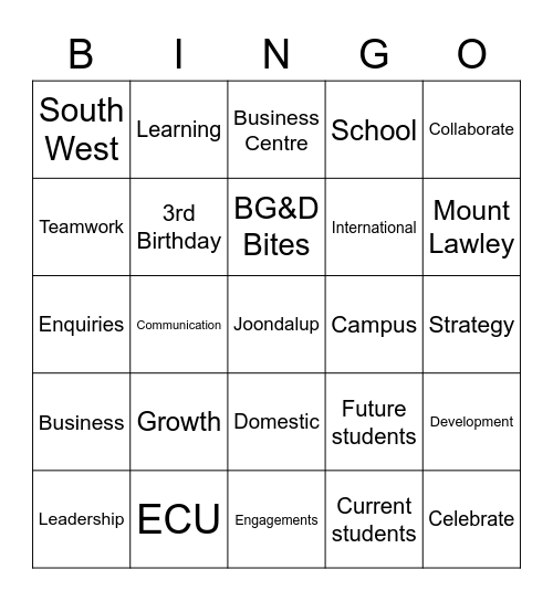 BG&D Bingo Card