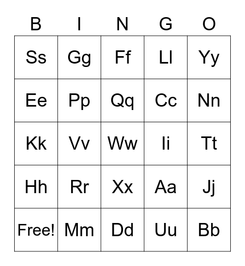 Alphabet Bingo Card