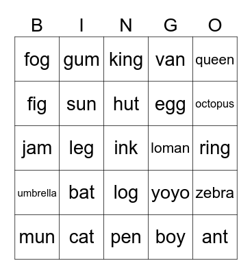 Alphabet Bingo Card