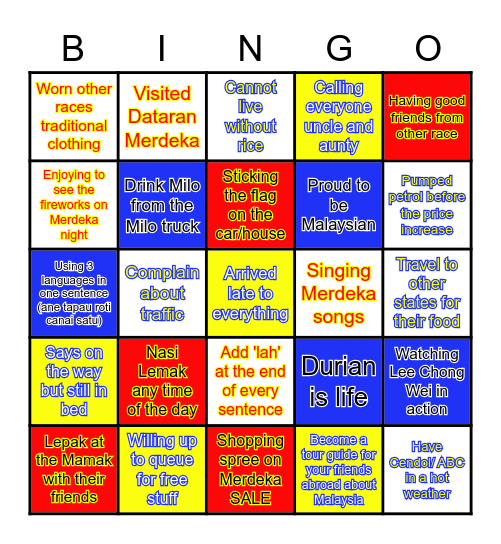 Merdeka 62 + 2 (Colored) Bingo Card
