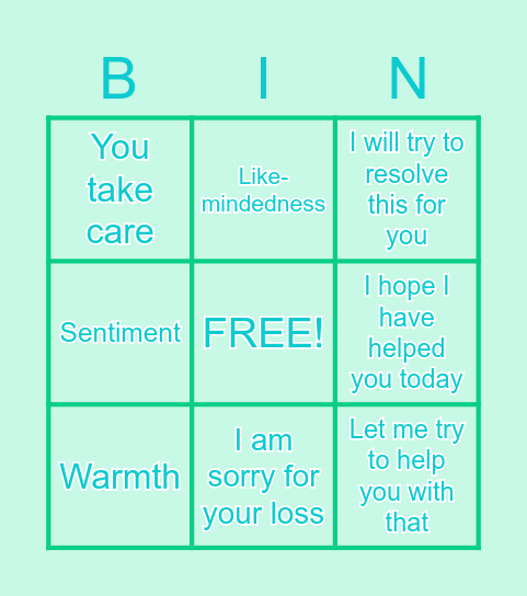 EMPATHY Bingo Card