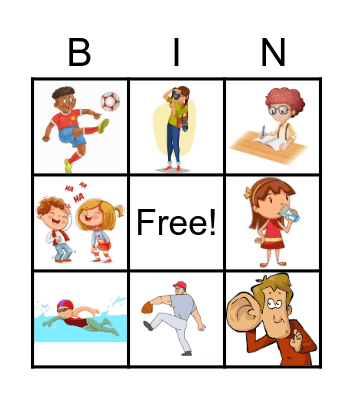 action words (verbs) Bingo Card