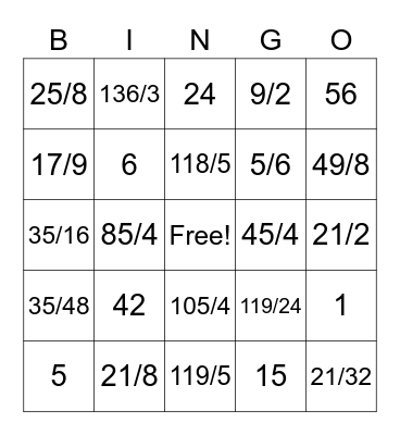 Fraction Multiplication Bingo Card