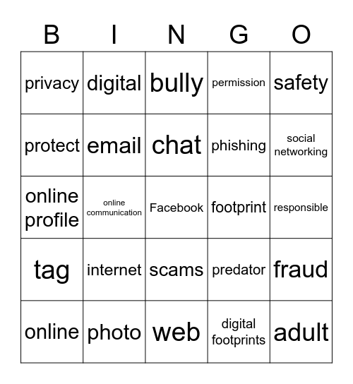Cyber Safety Bingo Card